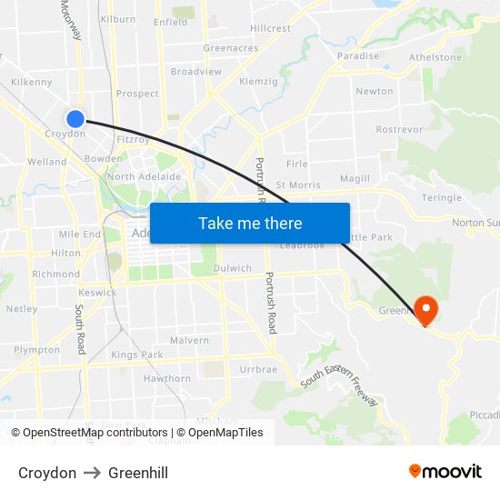 Croydon to Greenhill map