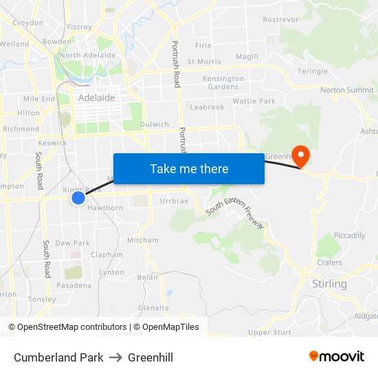 Cumberland Park to Greenhill map