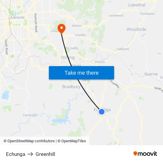 Echunga to Greenhill map