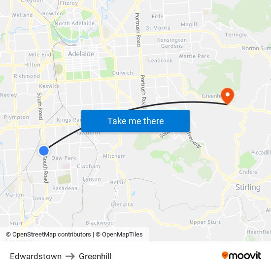 Edwardstown to Greenhill map