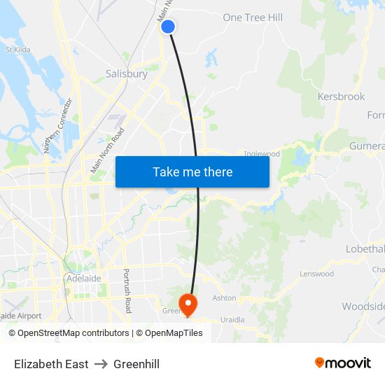 Elizabeth East to Greenhill map