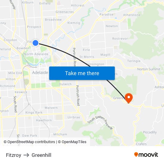 Fitzroy to Greenhill map