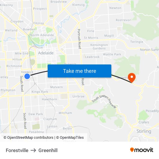 Forestville to Greenhill map