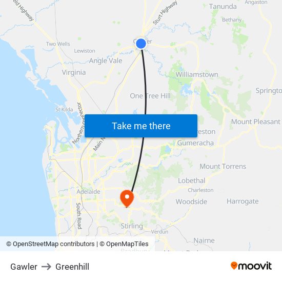 Gawler to Greenhill map