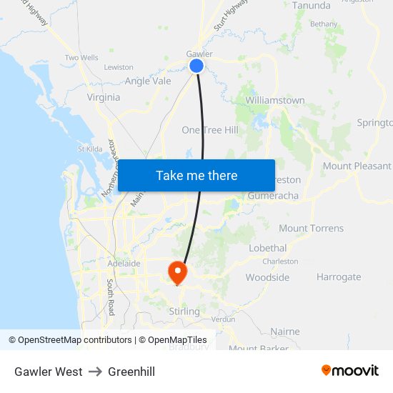 Gawler West to Greenhill map