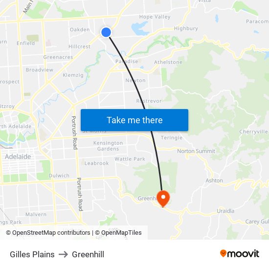 Gilles Plains to Greenhill map