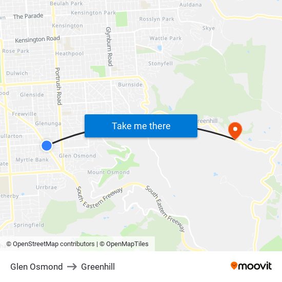 Glen Osmond to Greenhill map