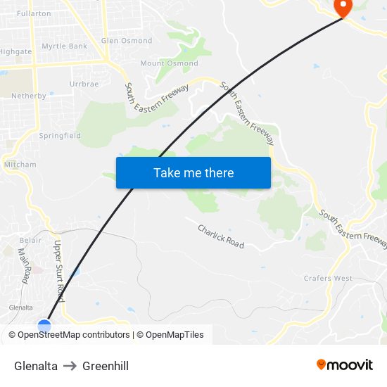 Glenalta to Greenhill map