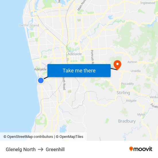 Glenelg North to Greenhill map