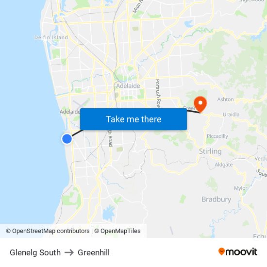 Glenelg South to Greenhill map