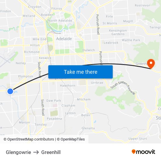 Glengowrie to Greenhill map