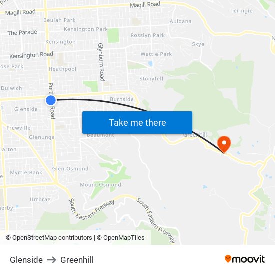 Glenside to Greenhill map