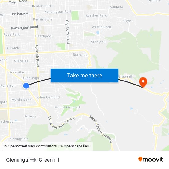 Glenunga to Greenhill map