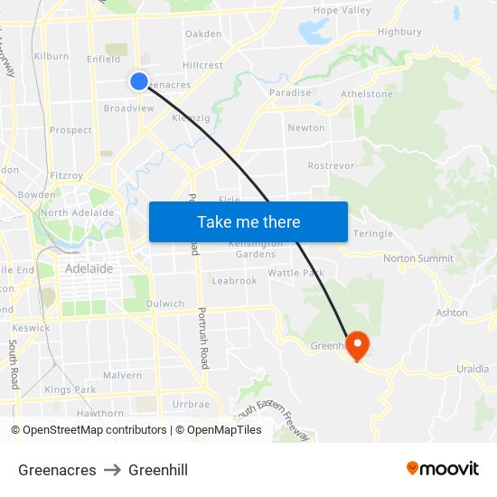 Greenacres to Greenhill map