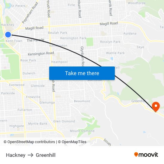 Hackney to Greenhill map