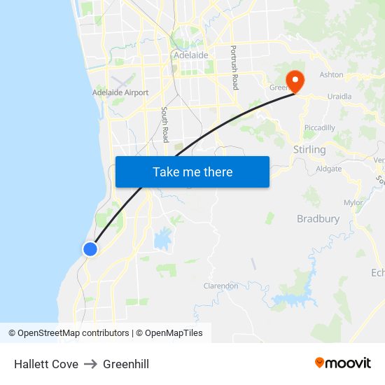 Hallett Cove to Greenhill map