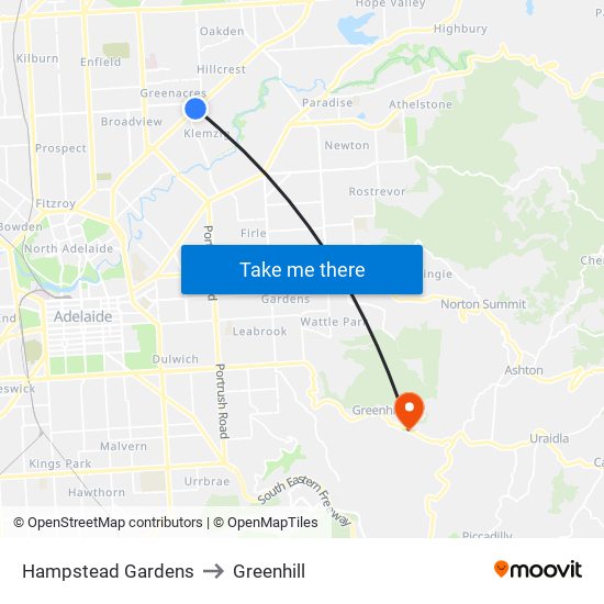 Hampstead Gardens to Greenhill map