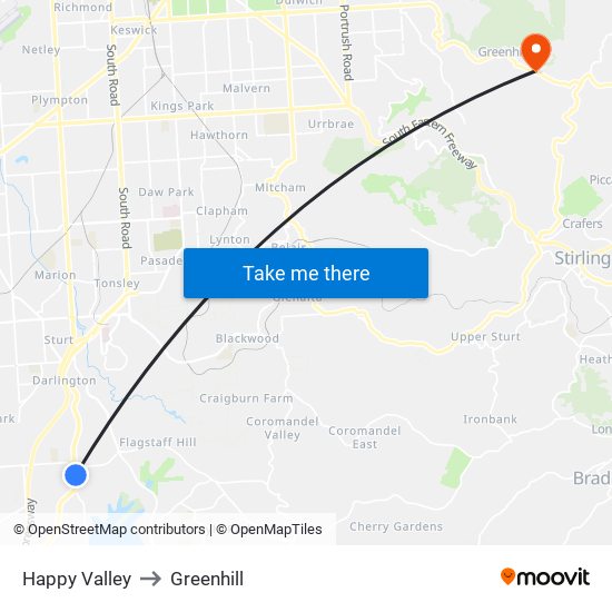 Happy Valley to Greenhill map