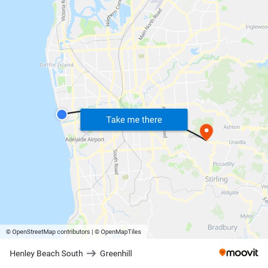 Henley Beach South to Greenhill map