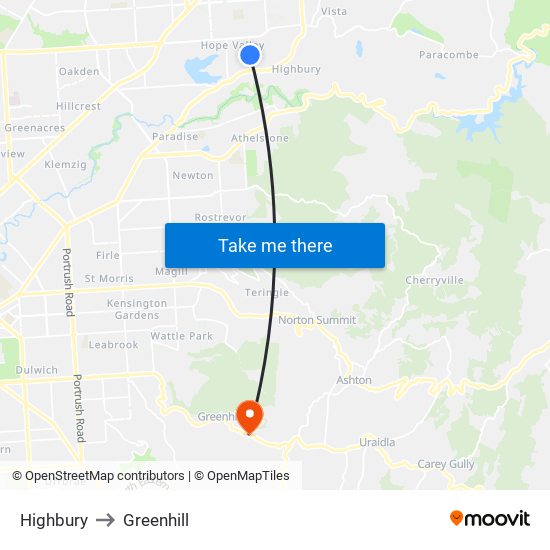 Highbury to Greenhill map