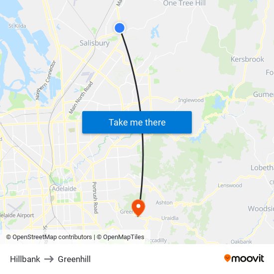 Hillbank to Greenhill map