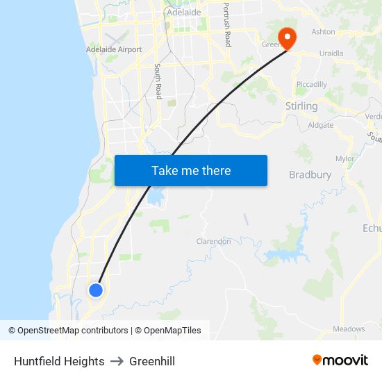 Huntfield Heights to Greenhill map