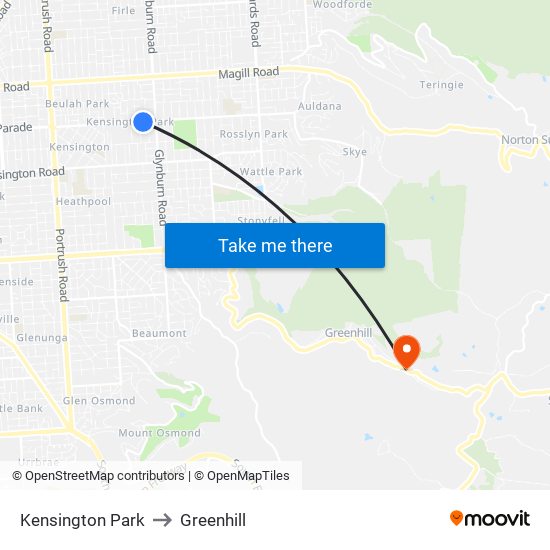 Kensington Park to Greenhill map