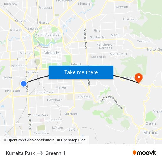 Kurralta Park to Greenhill map