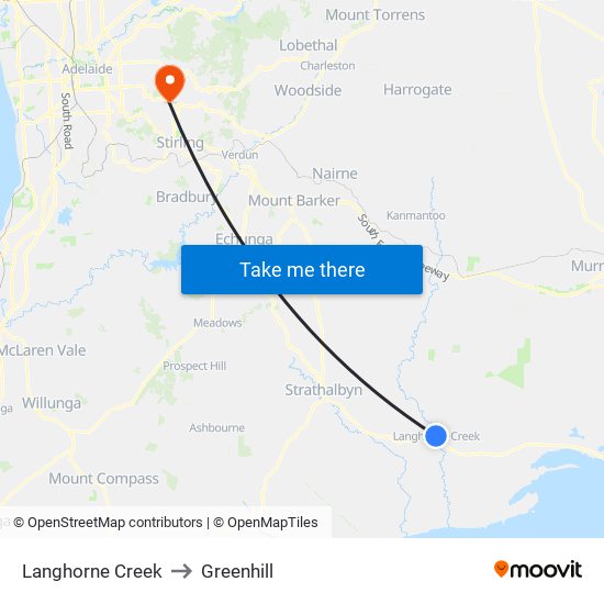 Langhorne Creek to Greenhill map