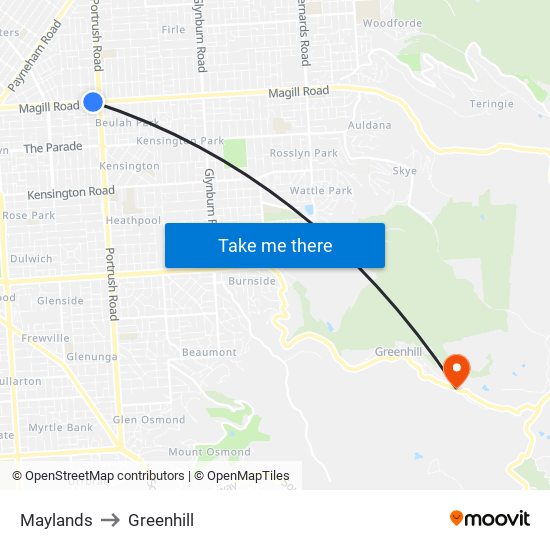 Maylands to Greenhill map