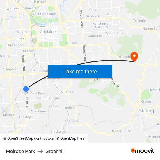 Melrose Park to Greenhill map