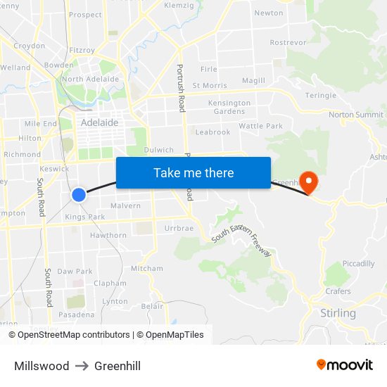 Millswood to Greenhill map