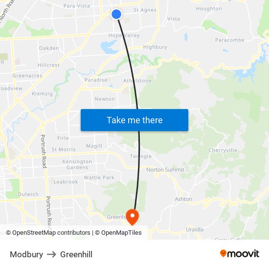 Modbury to Greenhill map