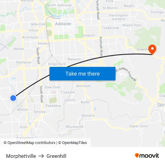 Morphettville to Greenhill map