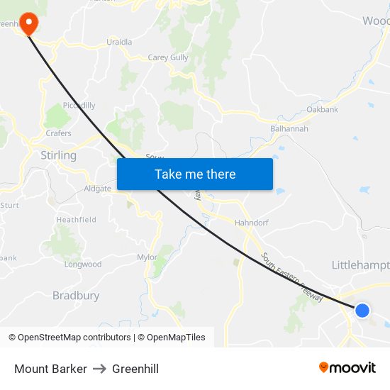 Mount Barker to Greenhill map