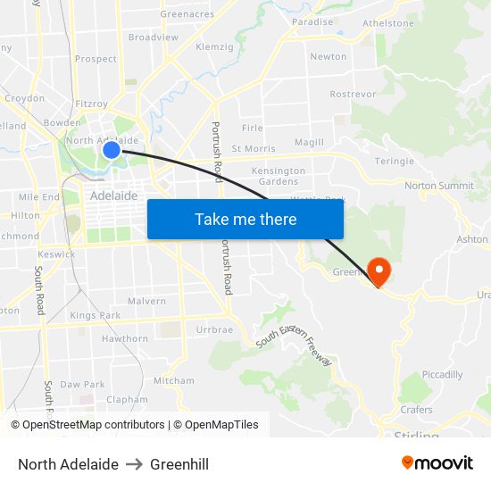North Adelaide to Greenhill map