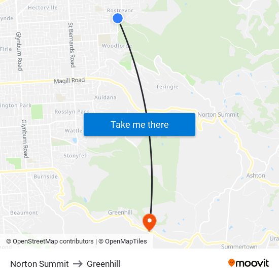 Norton Summit to Greenhill map