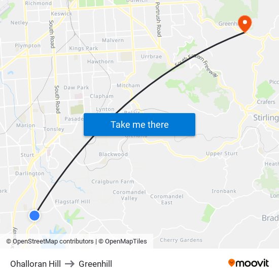 Ohalloran Hill to Greenhill map