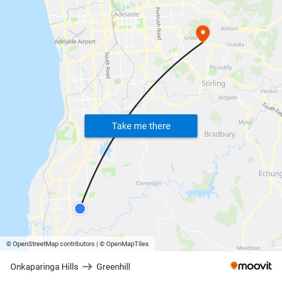 Onkaparinga Hills to Greenhill map