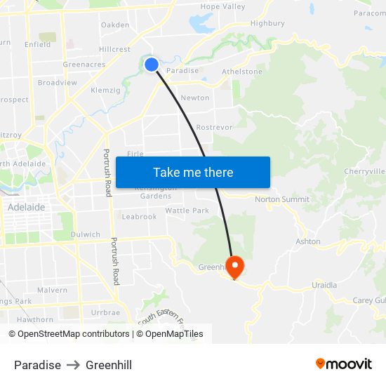 Paradise to Greenhill map