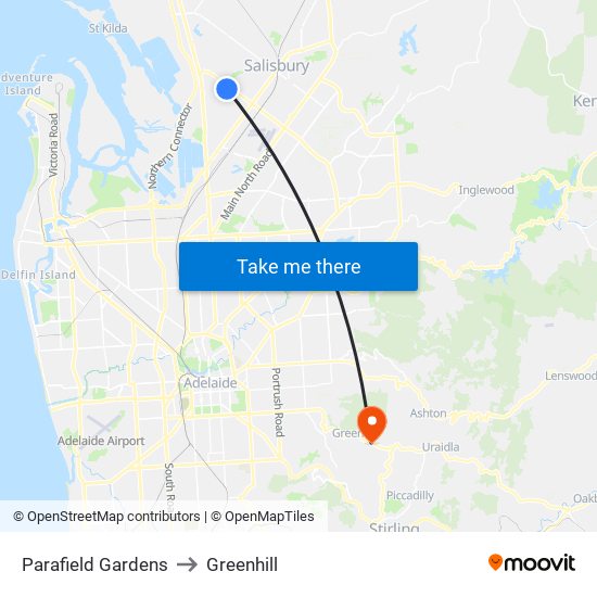 Parafield Gardens to Greenhill map