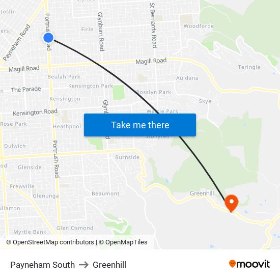 Payneham South to Greenhill map