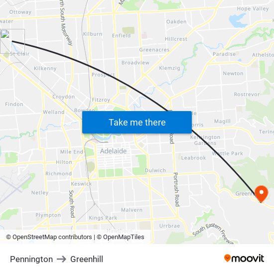 Pennington to Greenhill map