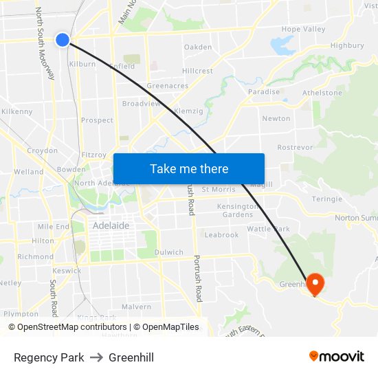 Regency Park to Greenhill map