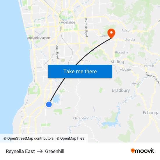 Reynella East to Greenhill map