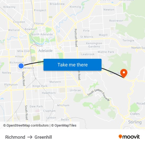 Richmond to Greenhill map