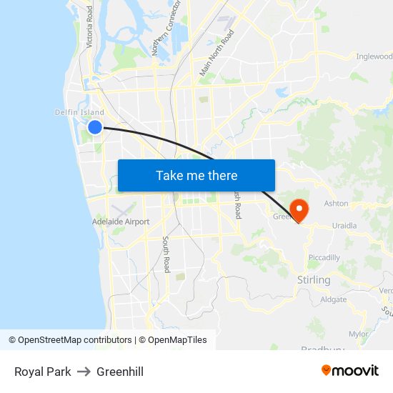 Royal Park to Greenhill map