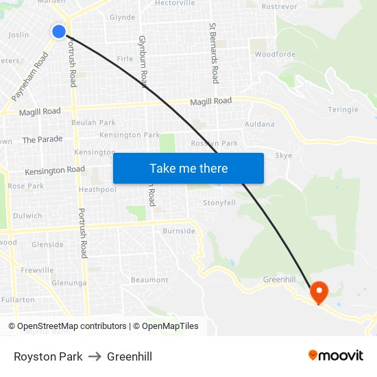 Royston Park to Greenhill map