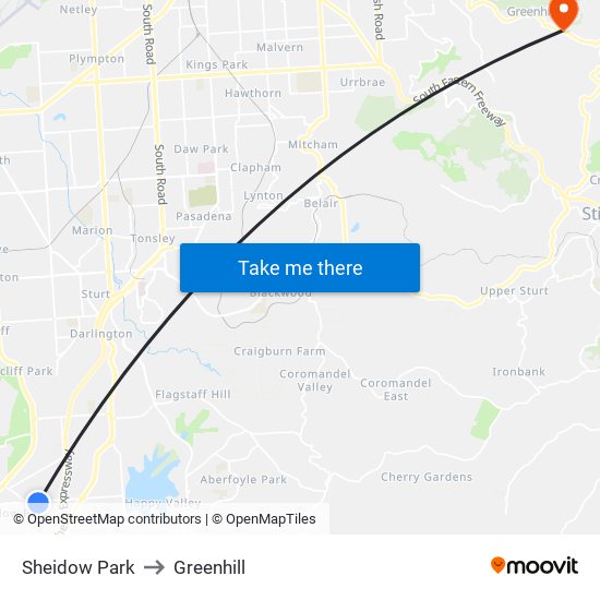 Sheidow Park to Greenhill map