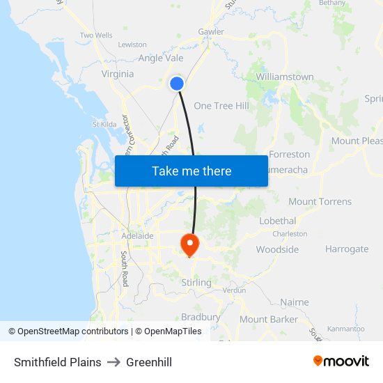 Smithfield Plains to Greenhill map